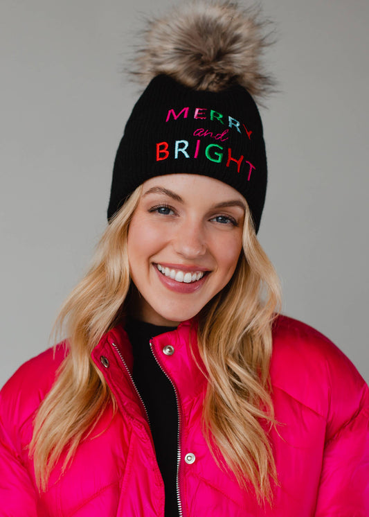 Black Merry & Bright Knit Pom Hat