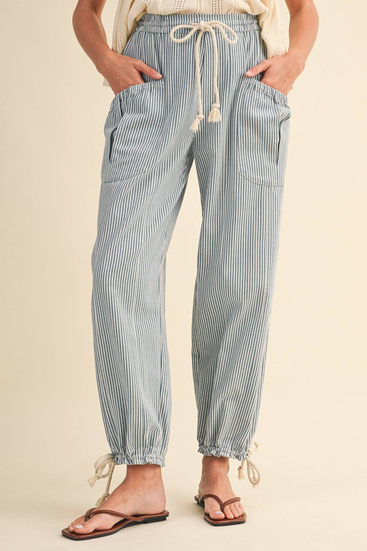 Striped Parachute Pants: Denim