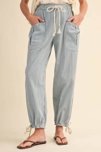 Striped Parachute Pants: Denim