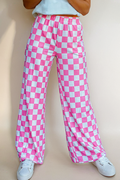 Checkered High Waist Wide Leg Pants