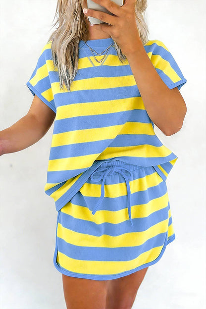 Yellow Striped Dolman Tee: Blue