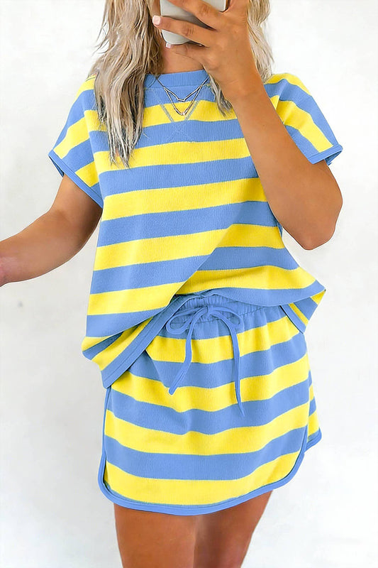 Yellow Striped Dolman Tee: Blue