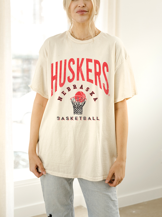 Nebraska Huskers Basketball Off White Thrifted Tee
