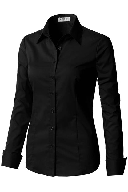 Button Down Long Sleeve Shirt: Black