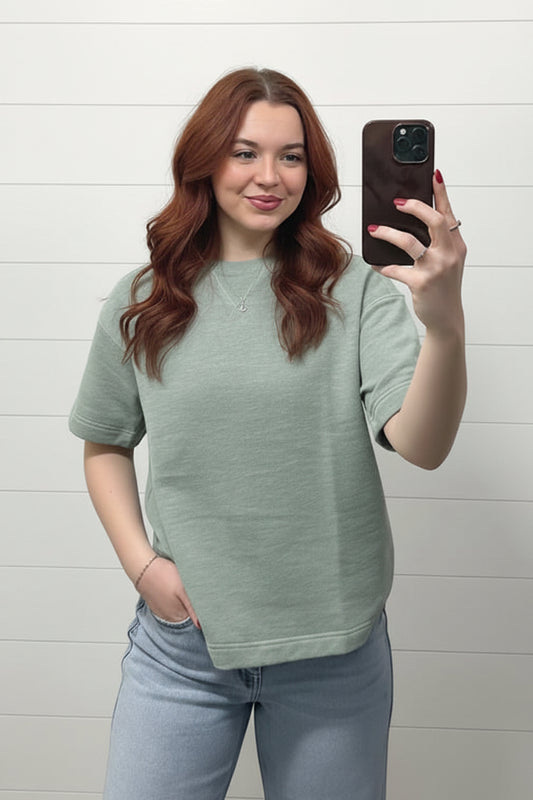 Crew Neck Short Sleeve Top: SAGE GREEN
