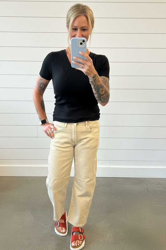 High Rise Barrel Jeans: SAND