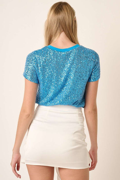 SEQUIN SHORT SLEEVE KNIT TOP
