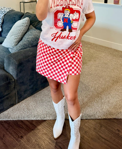 GAME DAY CHECKERED WRAP FRONT SKORT: RED