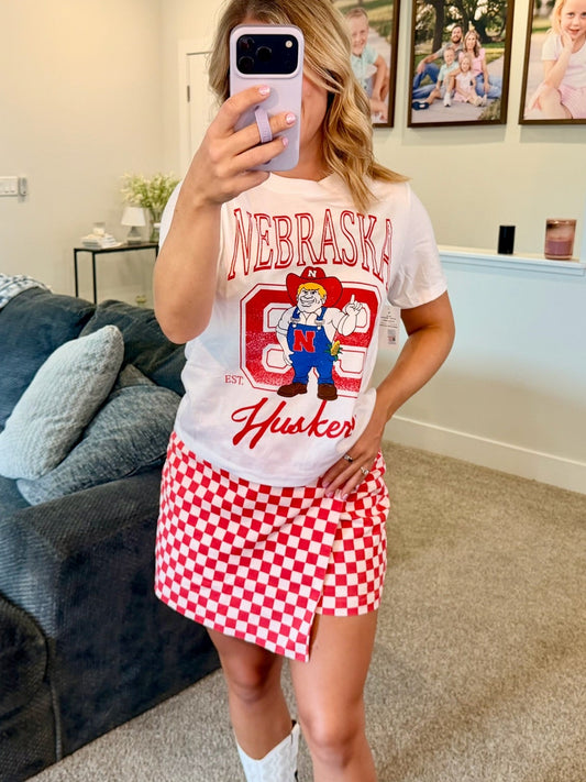 GAME DAY CHECKERED WRAP FRONT SKORT: RED