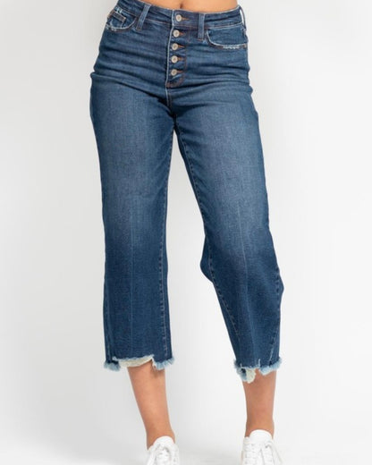 Button Fly Cropped Wide Leg Denim