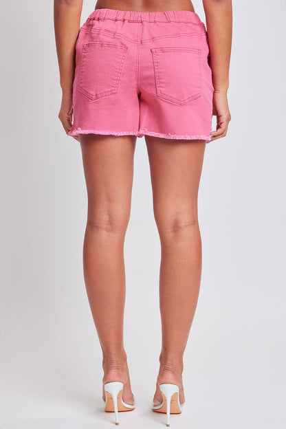 Pink Frayed Hem Jogger Shorts