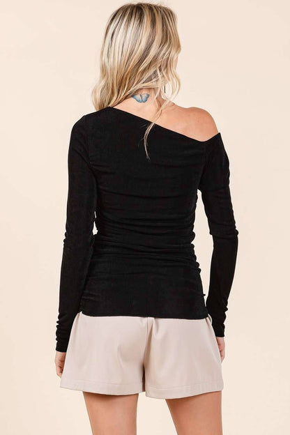Rib Knit One Shoulder Long Sleeve Top