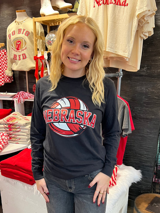 Black Nebraska Volleyball Long Sleeve Tee