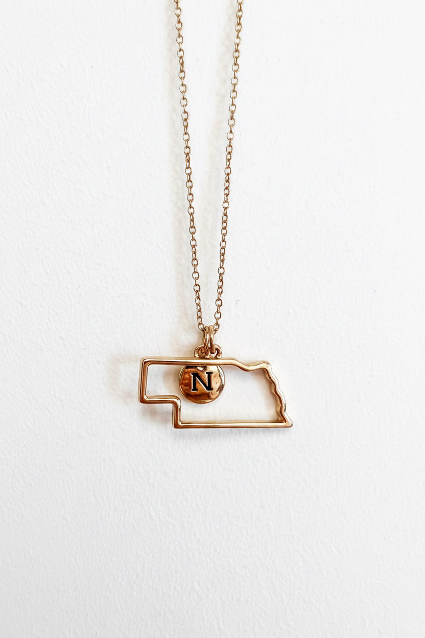 NE State Single Charm Necklace-Gold