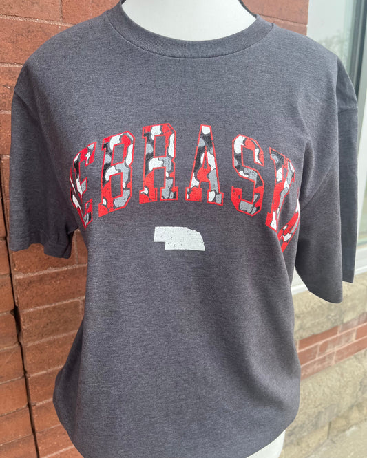 Nebraska Red Camo SS Tee-Gray