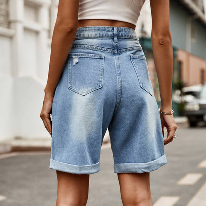 RIPPED AND CUFFED DENIM SHORTS