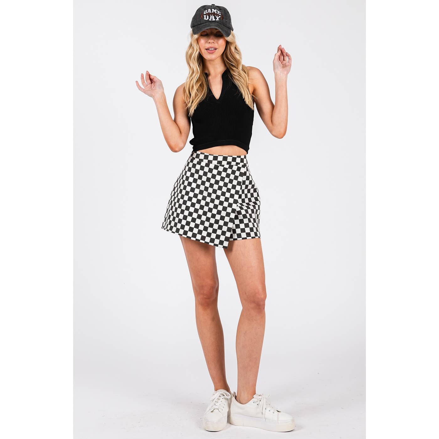 GAME DAY CHECKERED WRAP FRONT SKORT