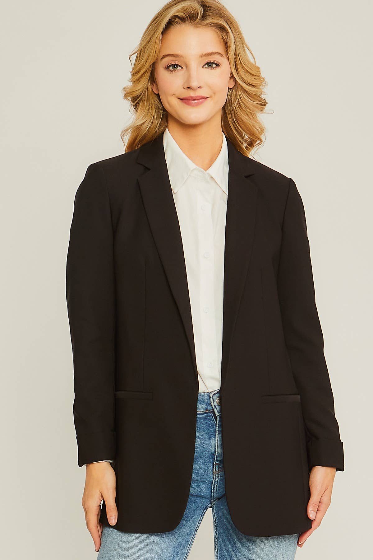 Black Woven Solid Classic Blazer