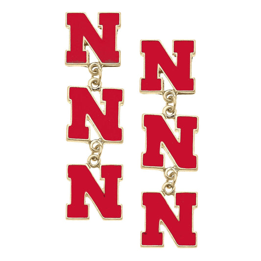 Nebraska Cornhuskers Triple Drop Enamel Earrings