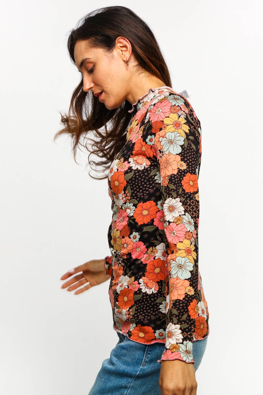 Fall Floral Mock Neck Top