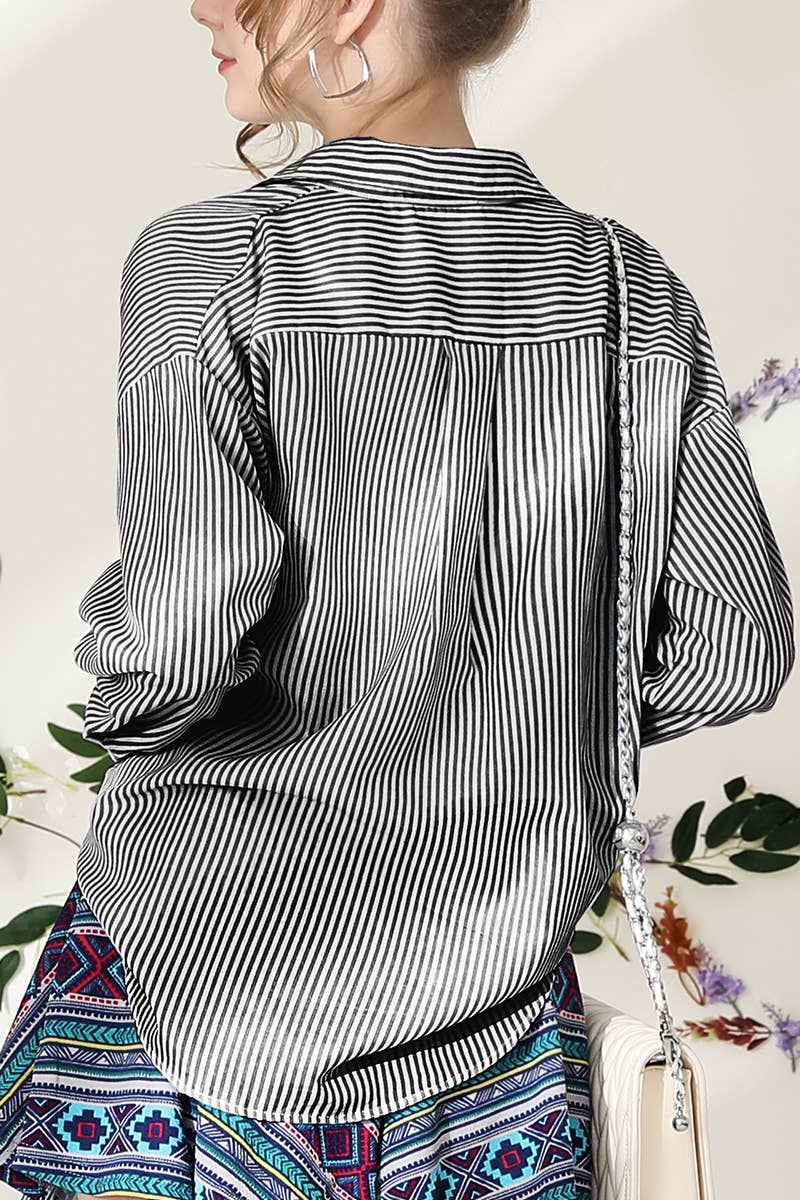 Striped Button Down Long Sleeve: BLACKWHITE