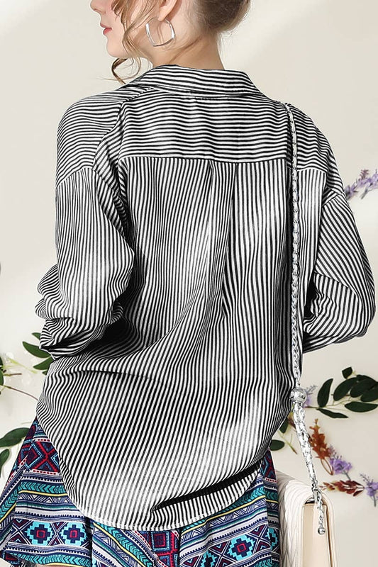 Striped Button Down Long Sleeve: BLACKWHITE