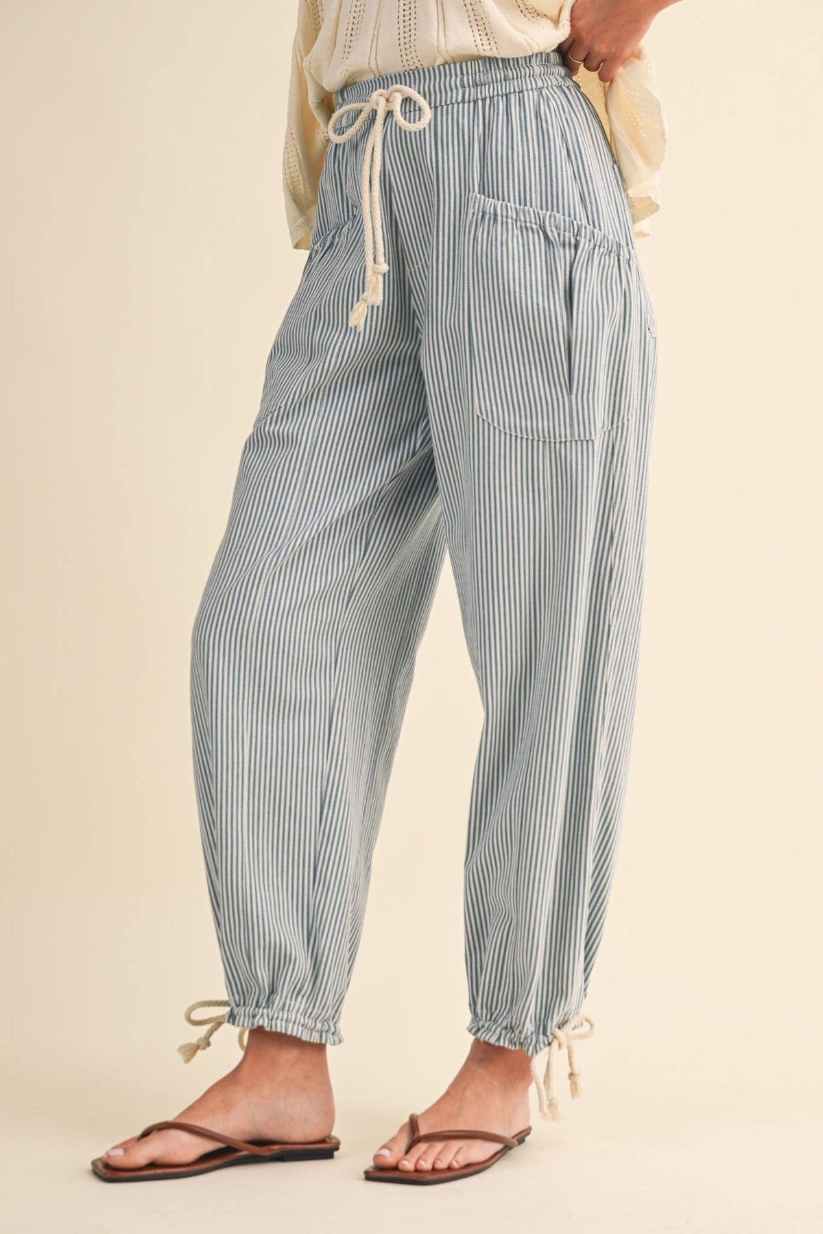 Striped Parachute Pants: Denim