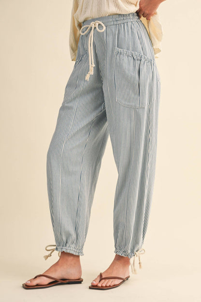 Striped Parachute Pants: Denim