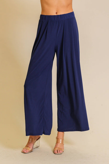 Elastic HW Knit Wide Leg Pants: Navy