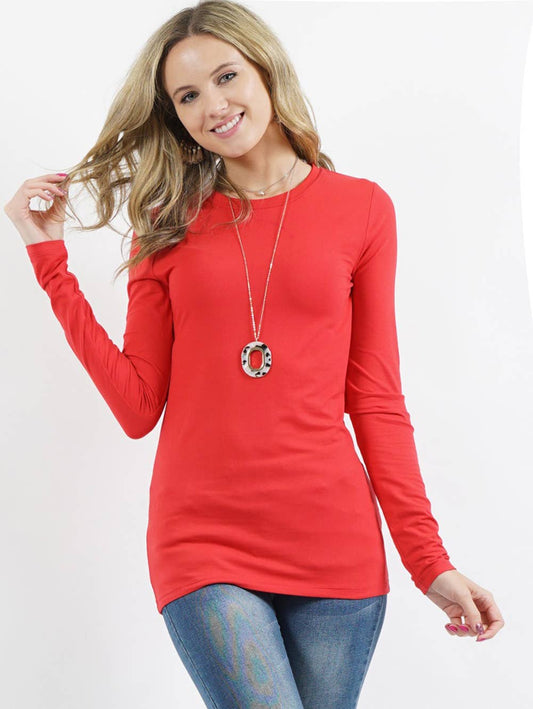 Buttery Soft Long Sleeve Round Neck Tee: RUBY