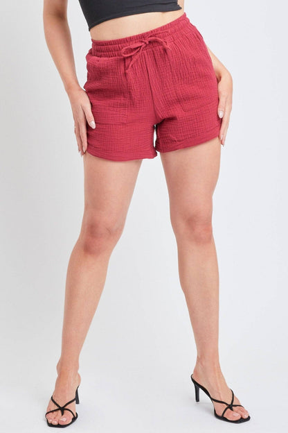 Gauze Drawstring Banded Hem Shorts