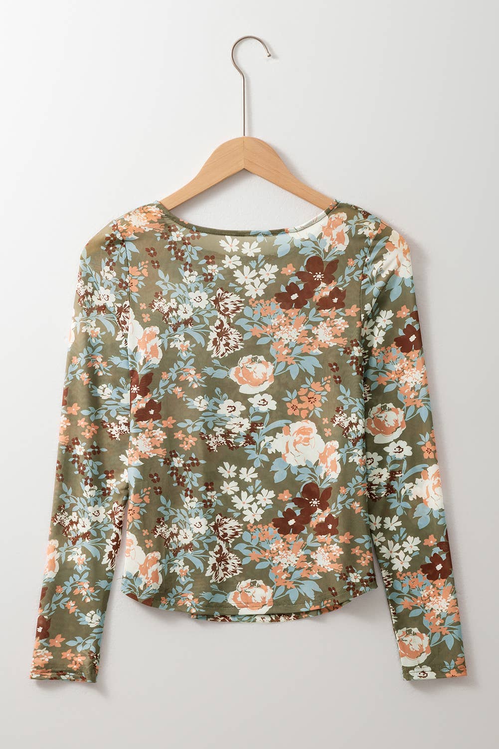 Sage Floral Mesh Long Sleeve Top