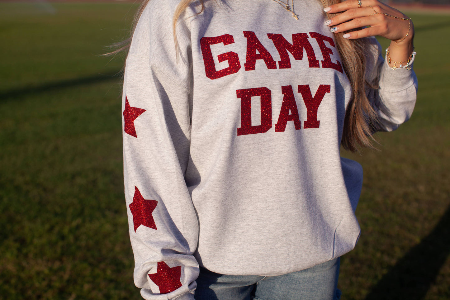Red Glitter Game Day Sweatshirt