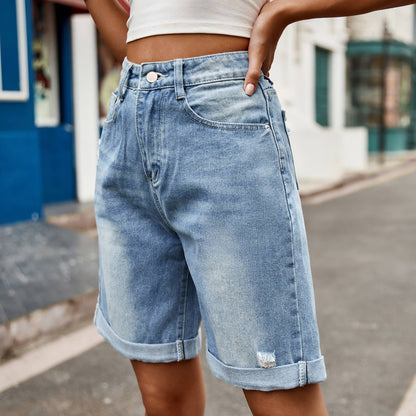 RIPPED AND CUFFED DENIM SHORTS