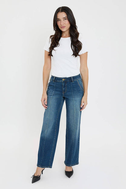 Mid Rise Front Seam Wide Leg Jeans
