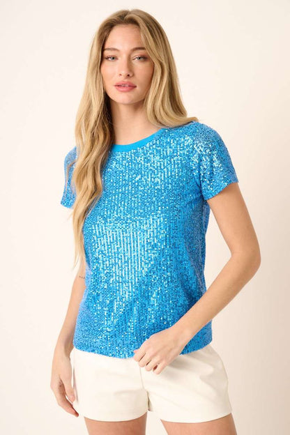 SEQUIN SHORT SLEEVE KNIT TOP
