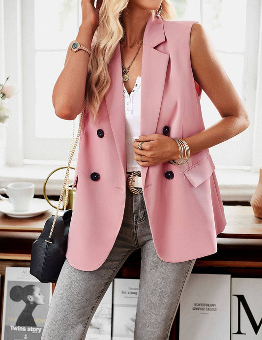 Double Breasted Blazer Vest: Pink