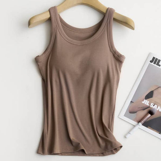 Rib Soft tank top w built in bra: Cocoa