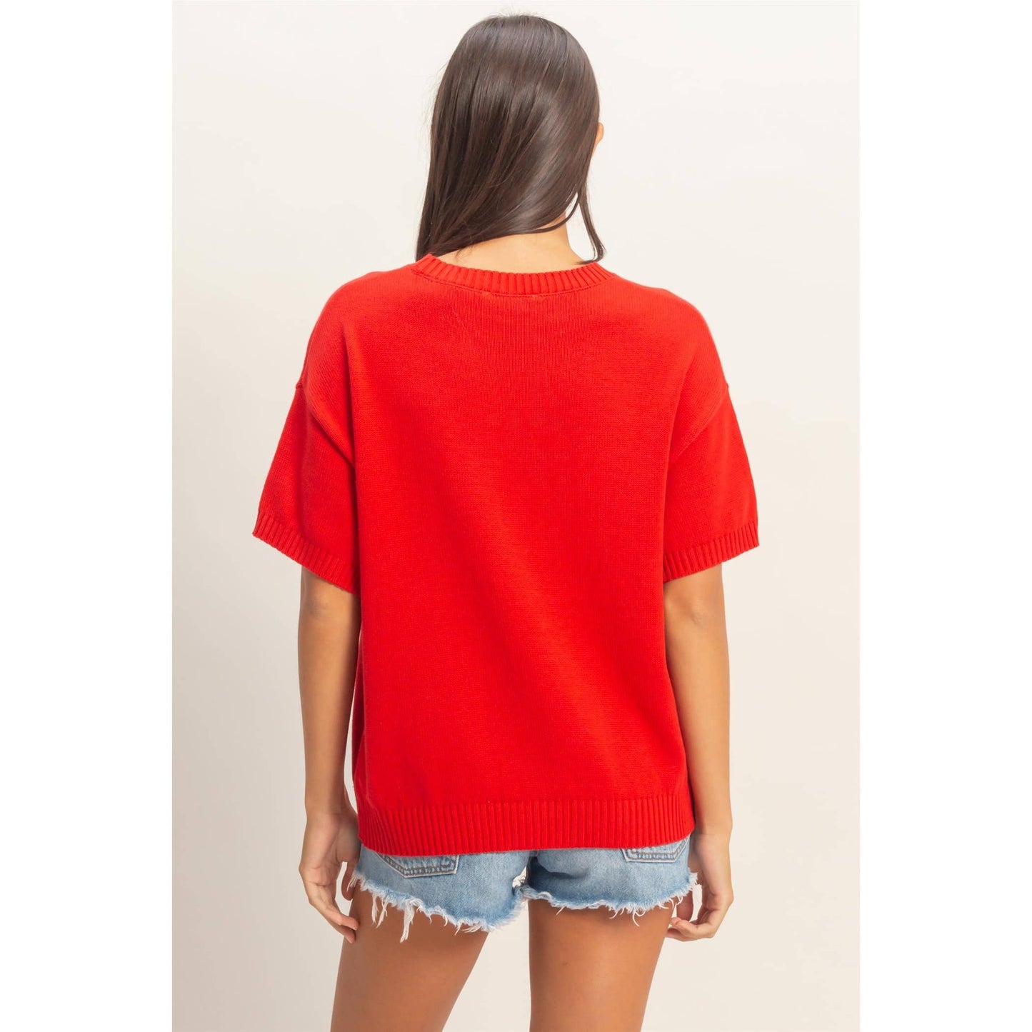 American Flag Knit Top: RED