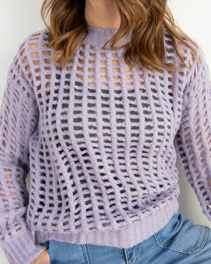 Open Stitch Long Sleeve Sweater: LILAC