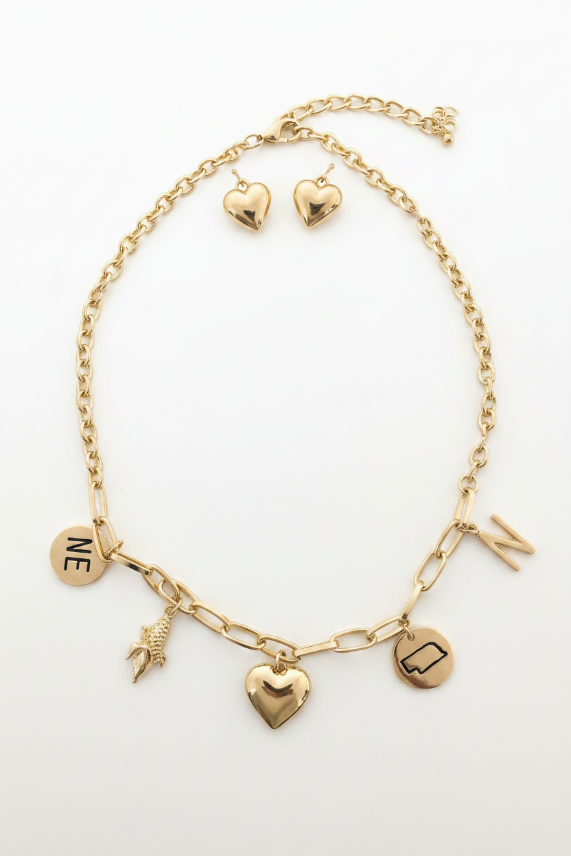 Nebraska Charm Necklace Set-Gold