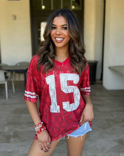 Red Lace Game Day Football Jersey