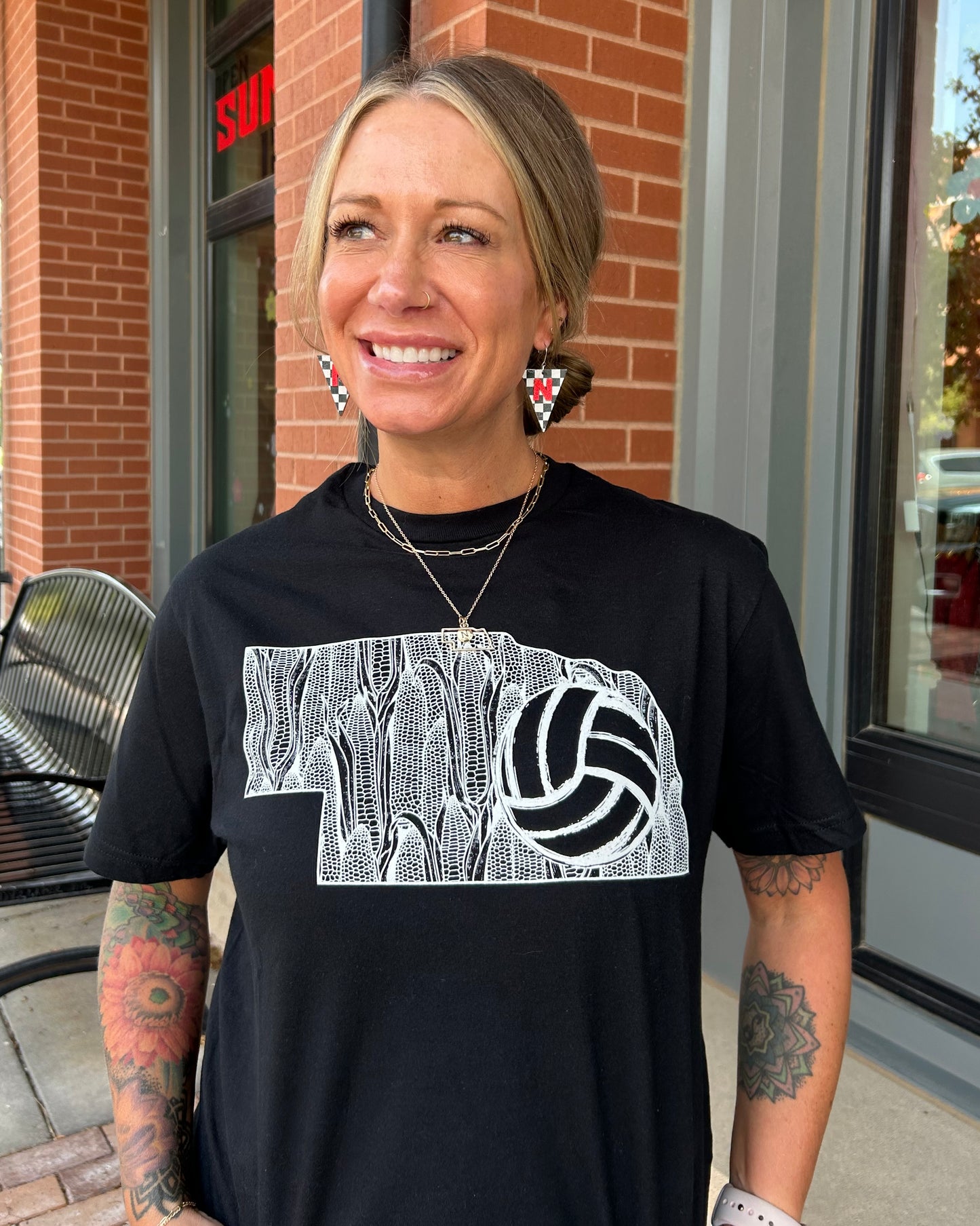 Nebraska Volleyball State Short Sleeve Tee-Black