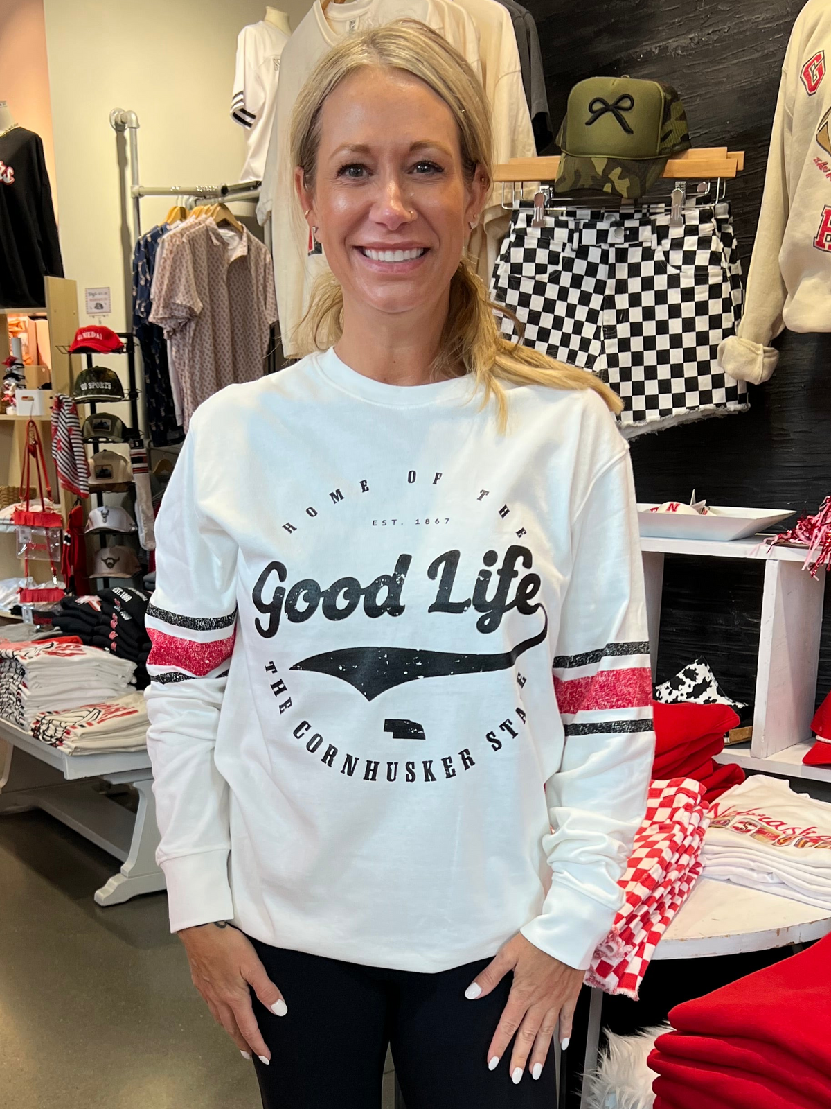 Good Life Varsity Long Sleeve-Ivory