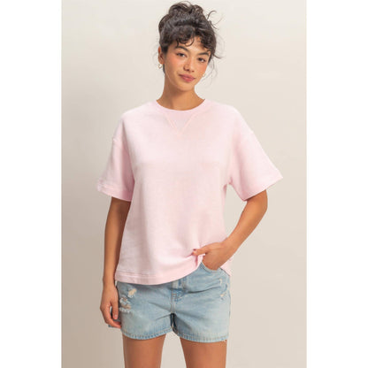 Crew Neck Short Sleeve Top: SOFT PINK