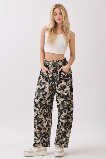 Camo Terry Barrel Pants