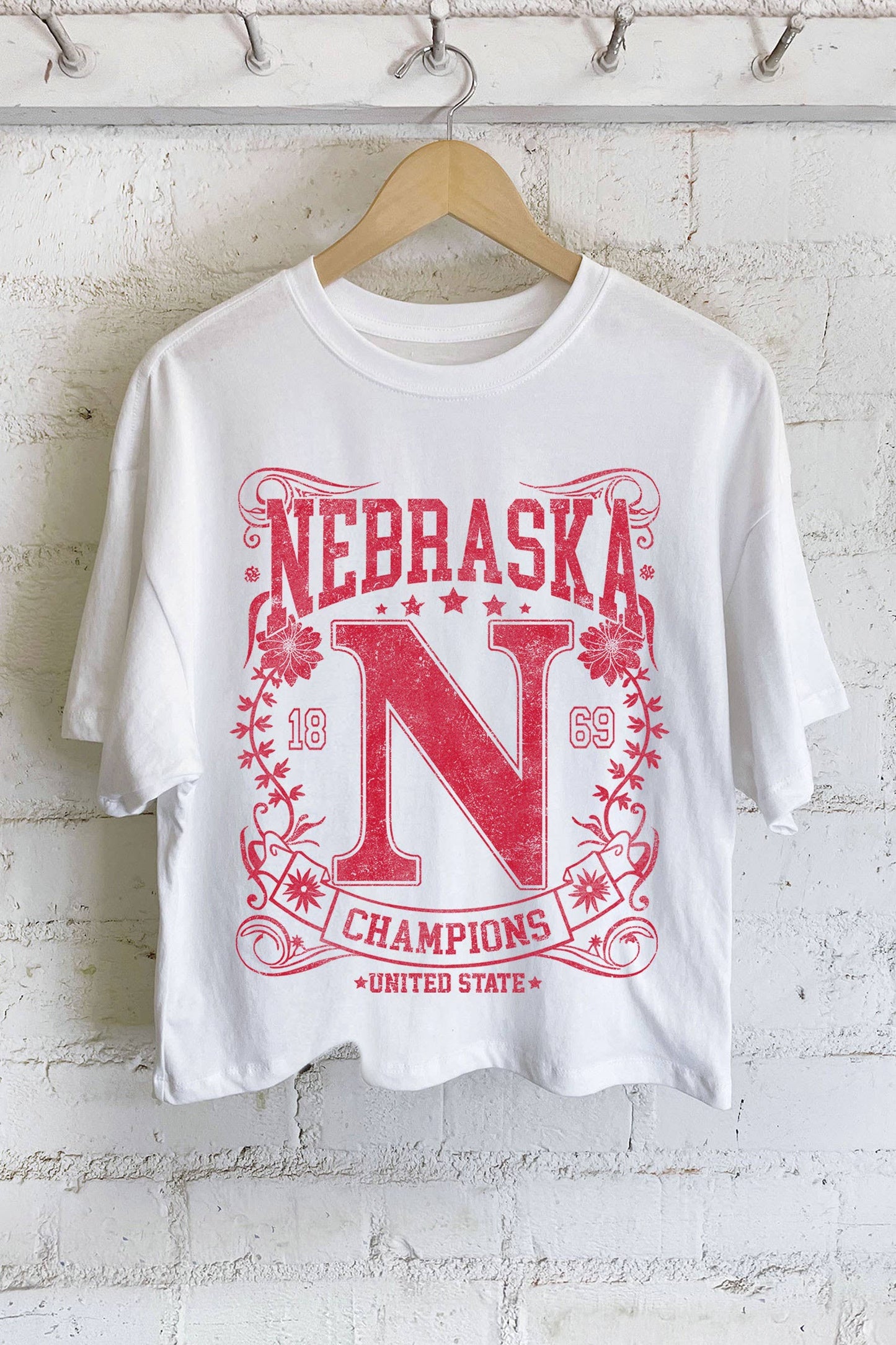 Nebraska Flower Long Crop Tee White