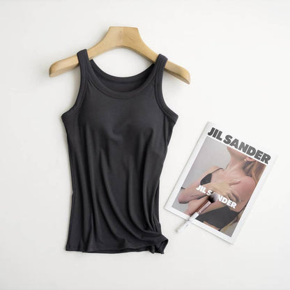 Rib Soft tank top w built in bra: Black