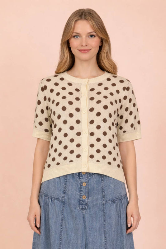 Polka Dot Button Down Cardigan: OATMEAL
