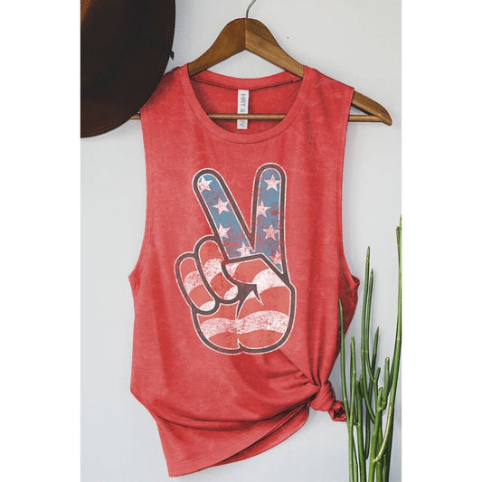 PEACE USA FLAG GRAPHIC TANK: RED
